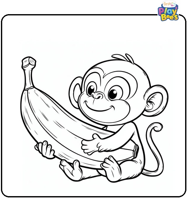 Monkey Holds a Huge Banana Coloring Page Monkey Holds a Huge Banana Coloring Page