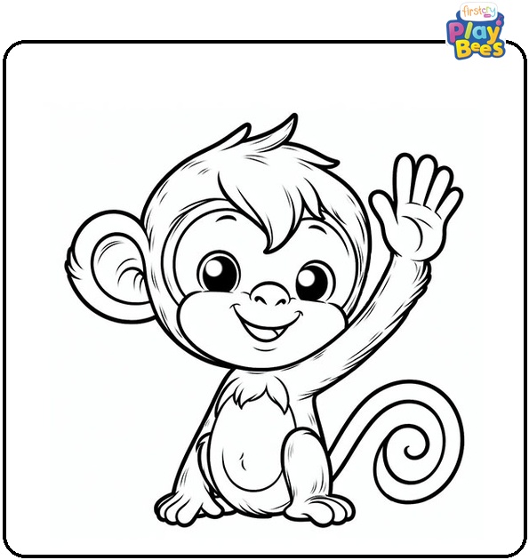 Monkey Waving Hand Coloring Page Monkey Waving Hand Coloring Page
