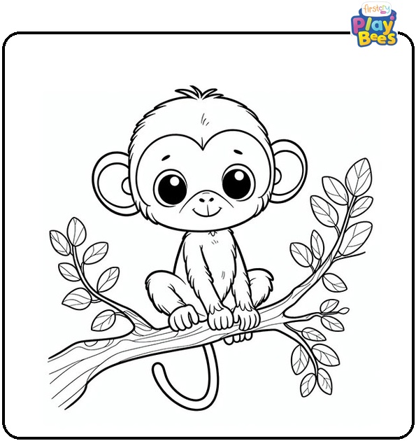 Monkey on the Branch Coloring Page Monkey on the Branch Coloring Page