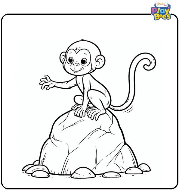 Monkey on the Rock Coloring Page Monkey on the Rock Coloring Page