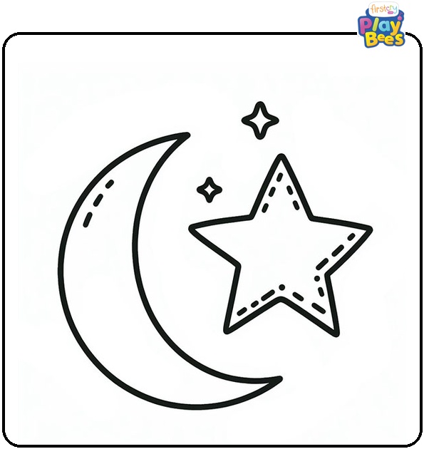 Moon and Stars Coloring Page