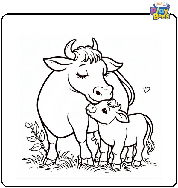 Mother Cow Kissing Calf Coloring Page Mother Cow Kissing Calf Coloring Page
