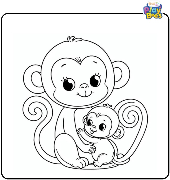 Mother and Baby Monkey Coloring Page Mother and Baby Monkey Coloring Page