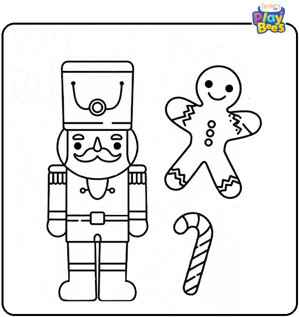 Nutcracker With Gingerbread Men and Candy Canes Coloring Page Nutcracker With Gingerbread Men and Candy Canes Coloring Page
