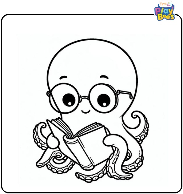 Octopus Reading a Book Coloring Page Octopus Reading a Book Coloring Page