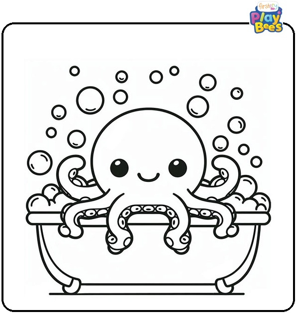 Octopus in a Bubble Bath Coloring Page Octopus in a Bubble Bath Coloring Page