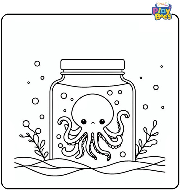 Octopus in a Jar Coloring Page Octopus in a Jar Coloring Page