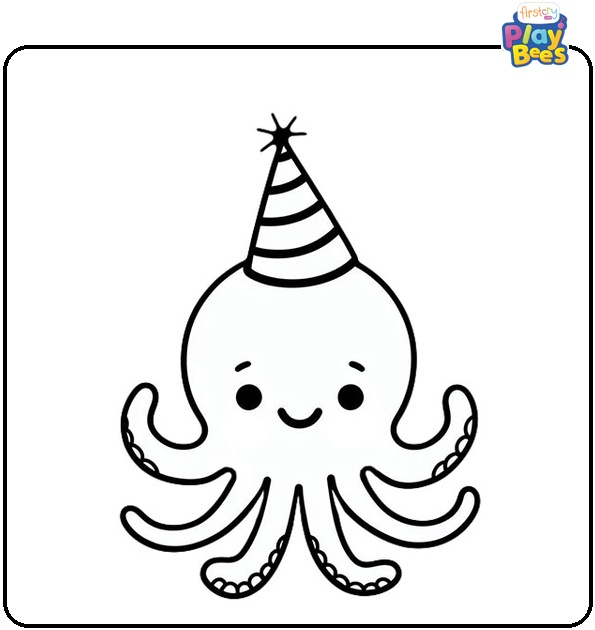 Octopus in a Party Hat Coloring Page Octopus in a Party Hat Coloring Page