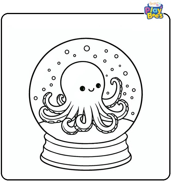 Octopus in a Snow Globe Coloring Page Octopus in a Snow Globe Coloring Page