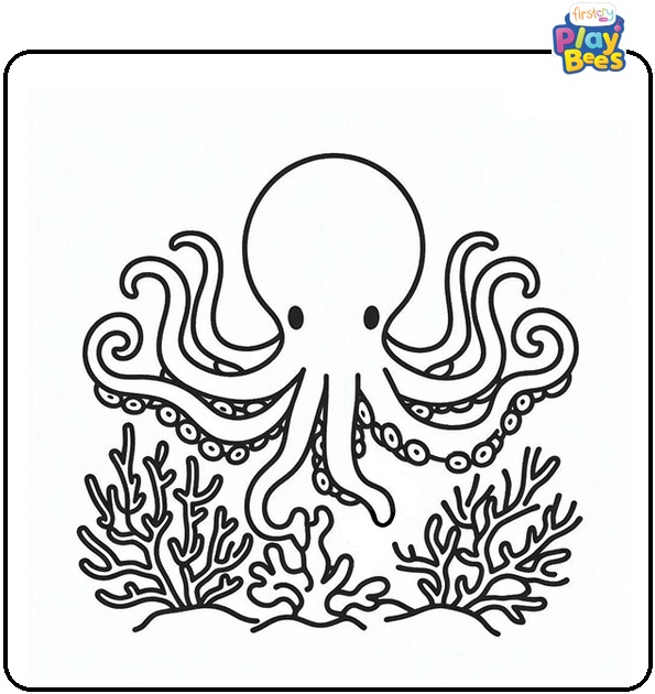 Octopus on Coral Coloring Page Octopus on Coral Coloring Page
