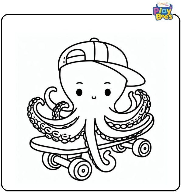 Octopus on a Skateboard Coloring Page Octopus on a Skateboard Coloring Page