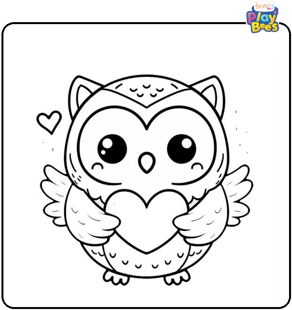 Owl Holding Heart Coloring Page
