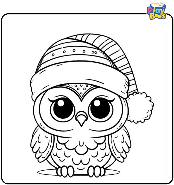 Owl in a Santa Hat Coloring Page