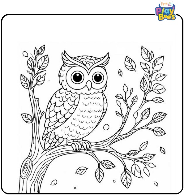 Owl on Tree Coloring Page