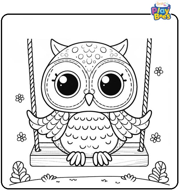 Owl on a Swing Coloring Page
