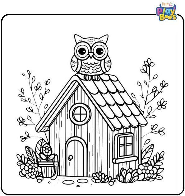 Owl on the House Coloring Page