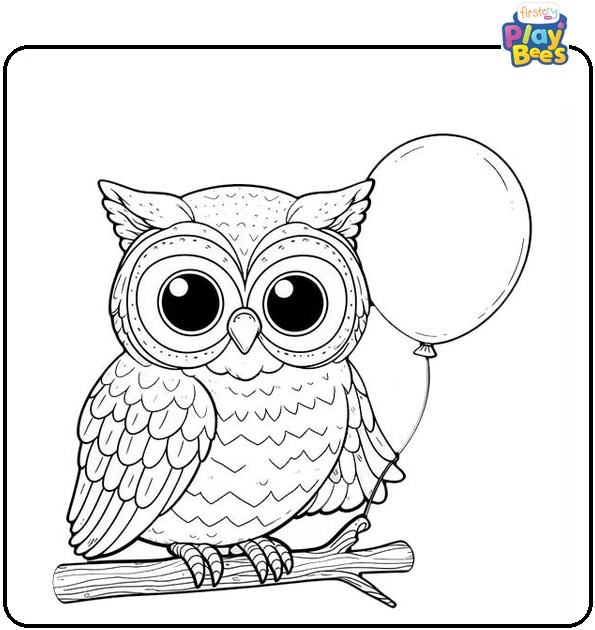 Owl with Balloon Coloring Page