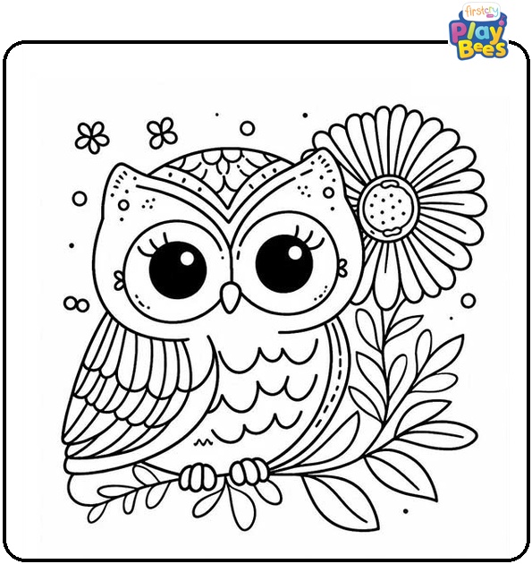 Owl with Flower Coloring Page