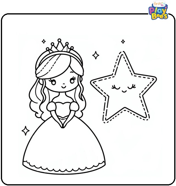 Princess and Star Coloring Page