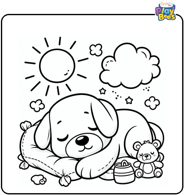 Puppy Taking a Nap Coloring Page Puppy Taking a Nap Coloring Page