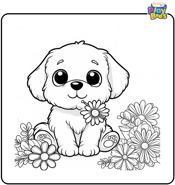 Puppy and Flower Coloring Page Puppy and Flower Coloring Page