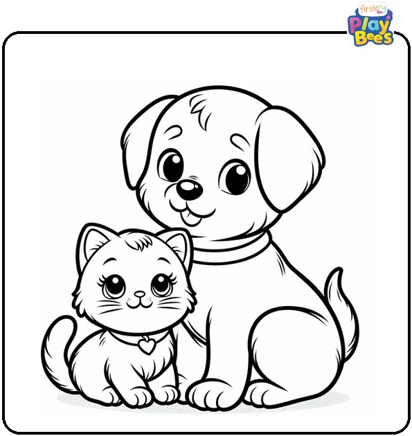 Puppy and Kitten Coloring Page Puppy and Kitten Coloring Page