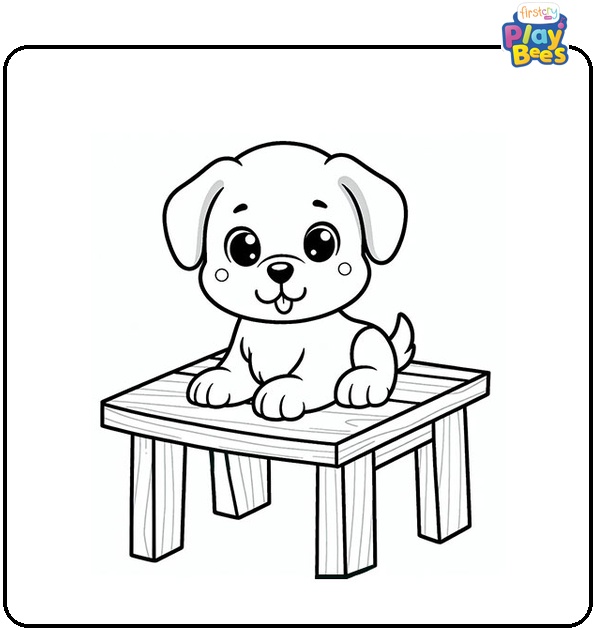 Puppy on a Table Coloring Page Puppy on a Table Coloring Page
