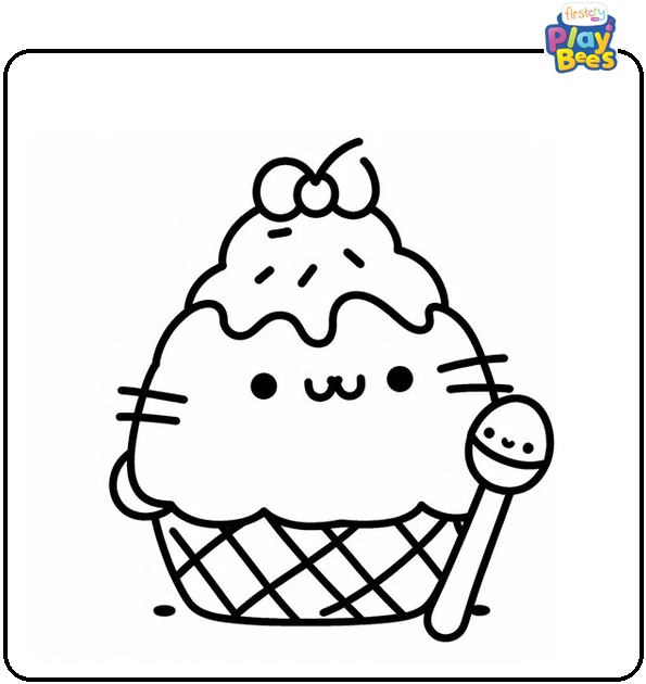 Pusheen Ice Cream Coloring Page