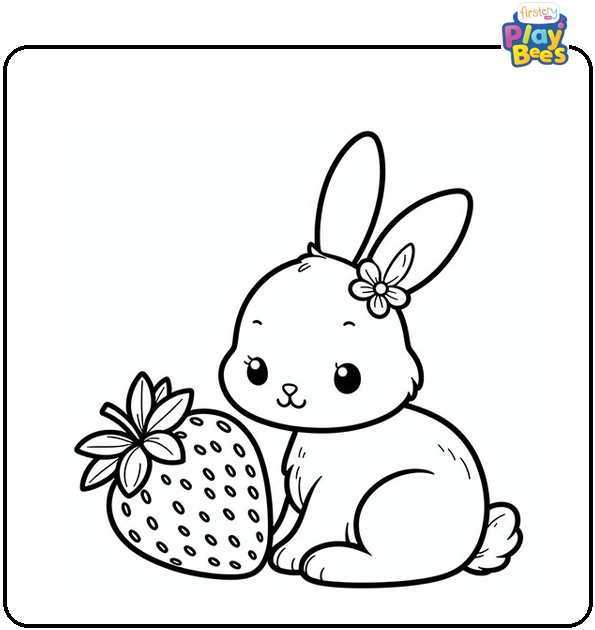 Rabbit and Strawberry Coloring Page