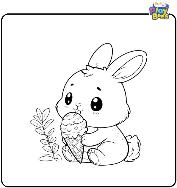 Rabbits Eating Ice Cream Coloring Page Rabbits Eating Ice Cream Coloring Page