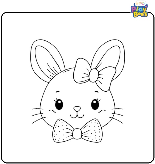 Rabbit Face with a Bowknot Coloring Page Rabbit Face with a Bowknot Coloring Page