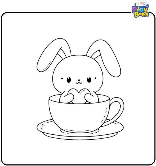 Rabbit Holding Heart Sitting In Tea Cup Coloring Page Rabbit Holding Heart Sitting In Tea Cup Coloring Page