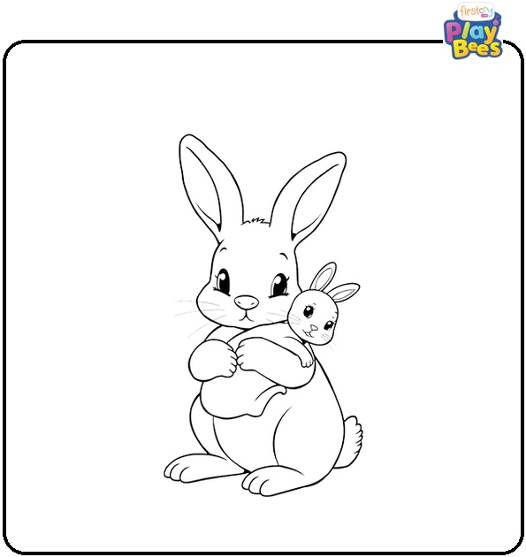 Rabbit Holds Its Baby Coloring Page Rabbit Holds Its Baby Coloring Page