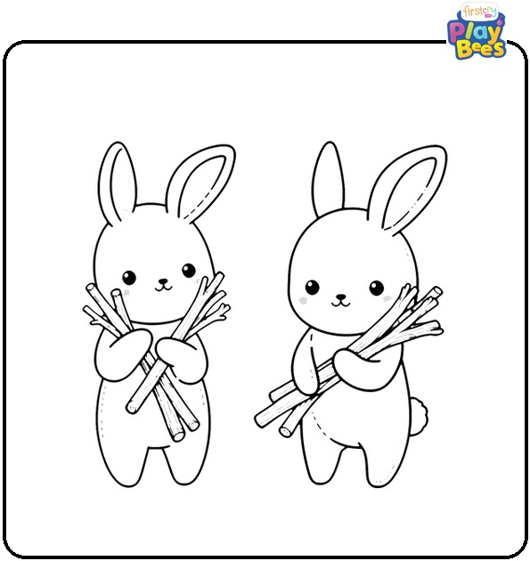Rabbit Holds Some Sticks Coloring Page Rabbit Holds Some Sticks Coloring Page