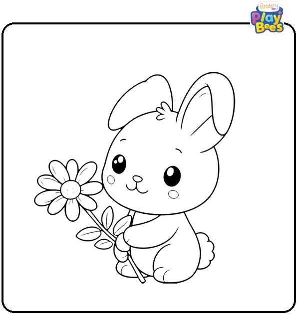 Rabbit Holds a Flower Coloring Page Rabbit Holds a Flower Coloring Page