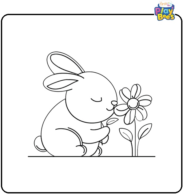 Rabbit Smelling Flowers Coloring Page Rabbit Smelling Flowers Coloring Page
