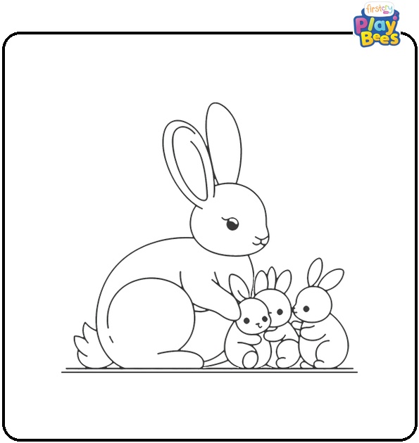 Rabbit and Three Babies Coloring Page Rabbit and Three Babies Coloring Page