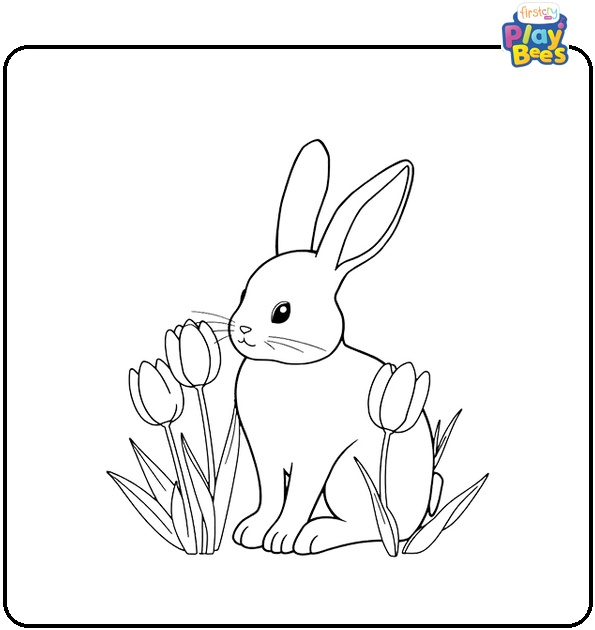 Rabbit and Tulips Coloring Page Rabbit and Tulips Coloring Page