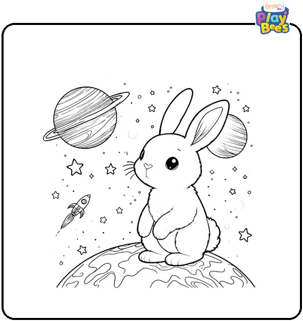 Rabbit in the Space Coloring Page Rabbit in the Space Coloring Page