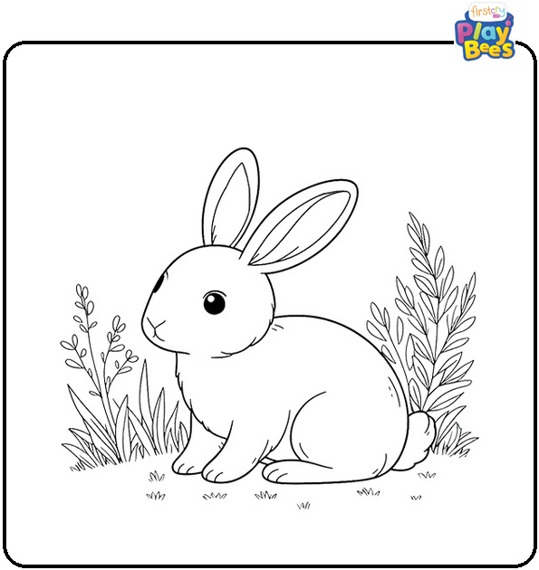 Rabbit on the Grass Coloring Page Rabbit on the Grass Coloring Page