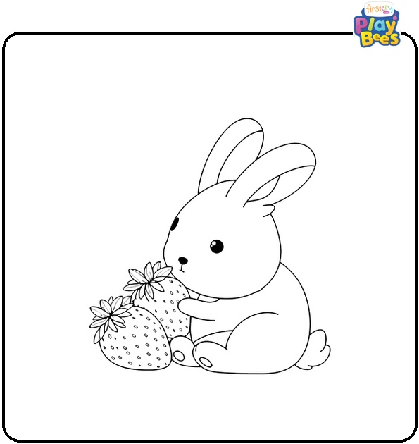 Rabbit with Strawberries Coloring Page Rabbit with Strawberries Coloring Page