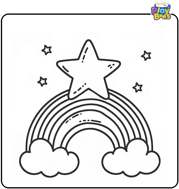 Rainbow and Stars Coloring Page