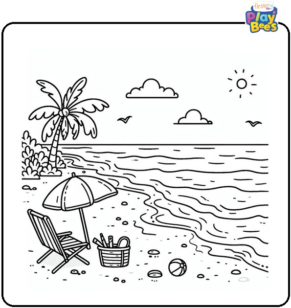 Realistic Beach Coloring Page Realistic Beach Coloring Page