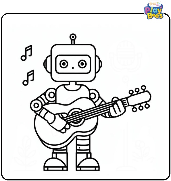 Robot Playing Guitar Coloring Page Robot Playing Guitar Coloring Page