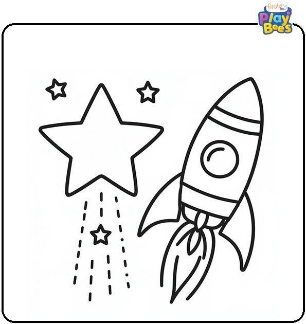 Rocket and a Star Coloring Page