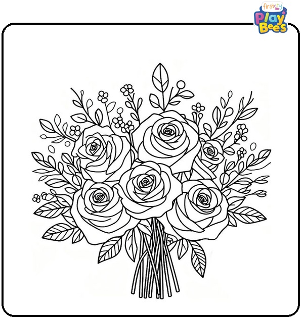 Rose Bouquet Coloring Page