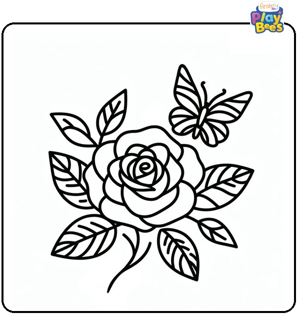 Rose and Butterfly Coloring Page