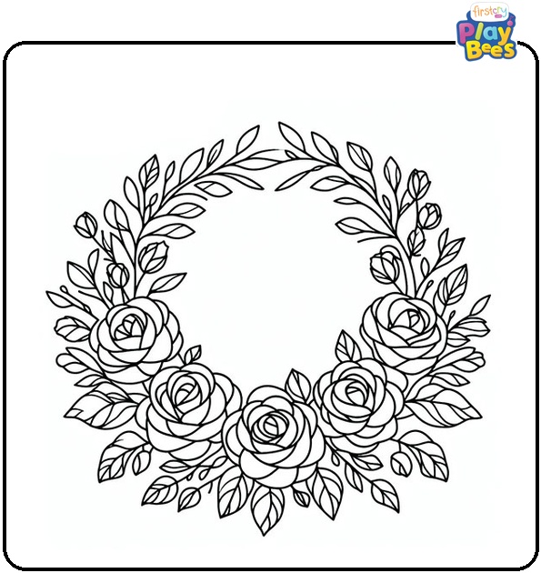 Roses Wreath Coloring Page