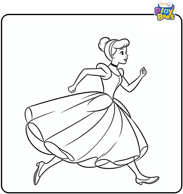 Running Cinderella Coloring Page Running Cinderella Coloring Page