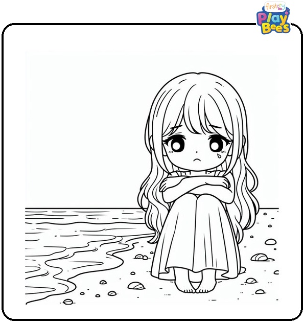 Sad Girl on the Beach Coloring Page Sad Girl on the Beach Coloring Page